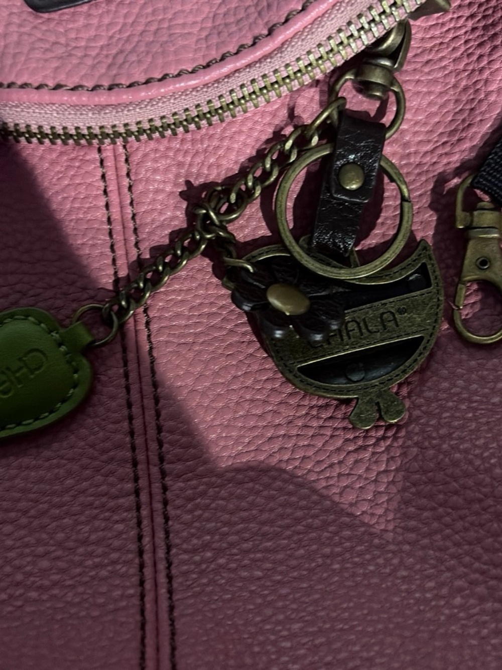 Chala Pink Pebbled Leather Shoulder Bag with Charm Accents - Picture 3 of 7